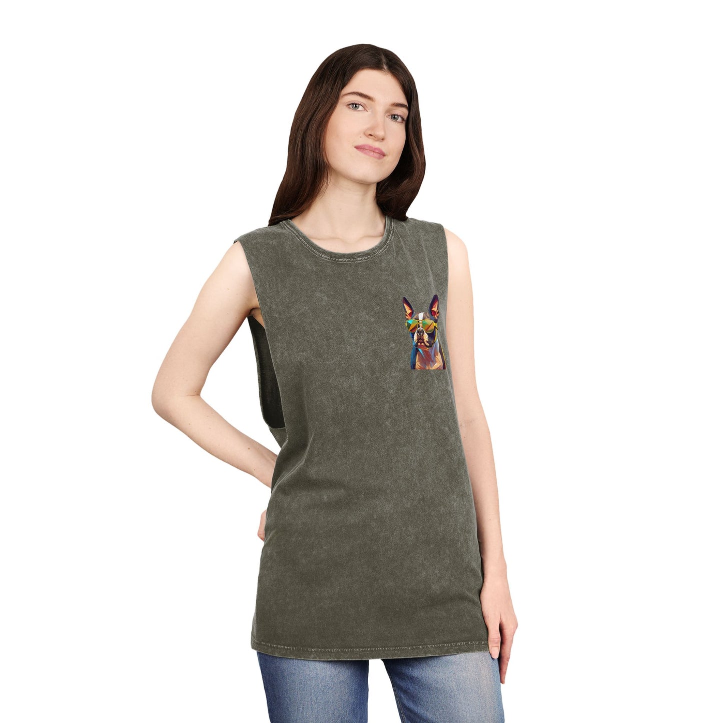 Shady Boston Terrier with sunglasses vibing Tank-Top - Pocket & Large Back Print