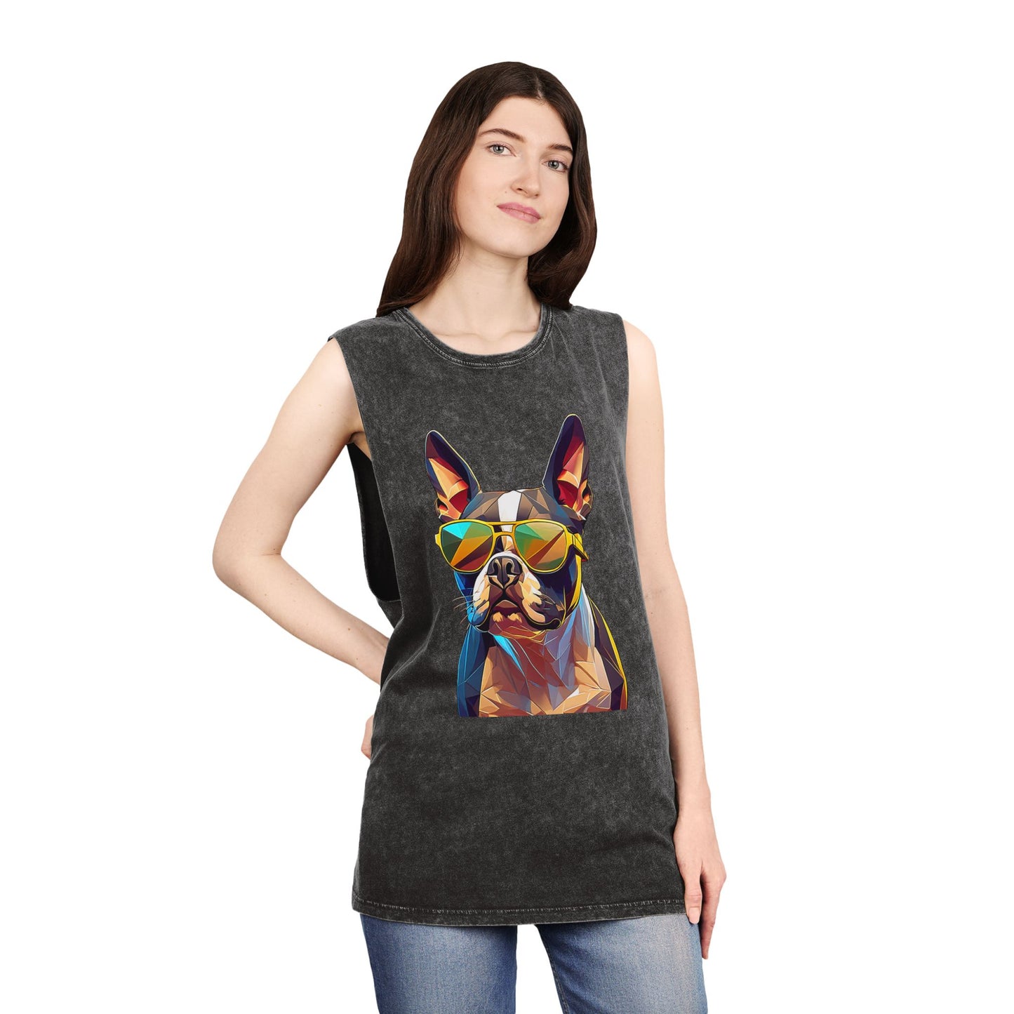 Shady Boston Terrier Stonewash Tank - Large Front Print