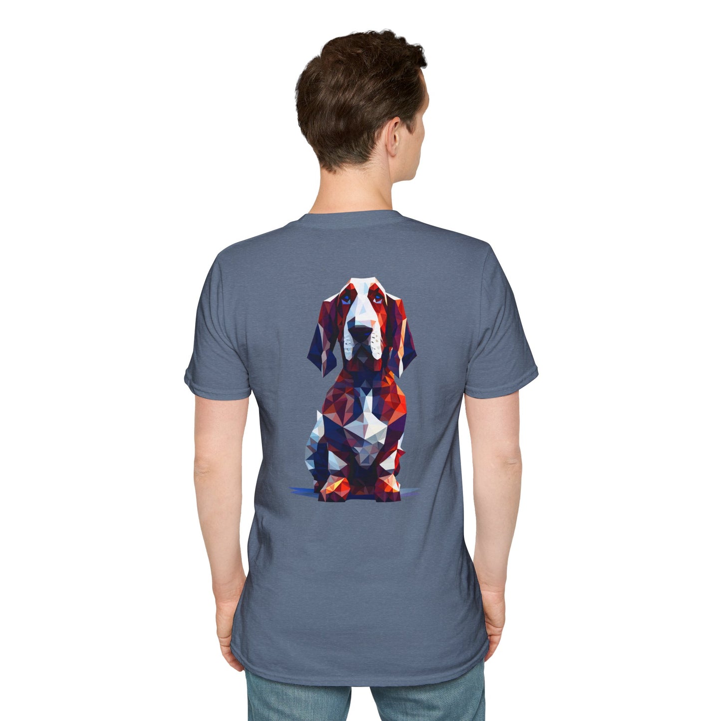 Polygon Style Pop Art Basset Hound T-Shirt - Pocket & Large Back Print