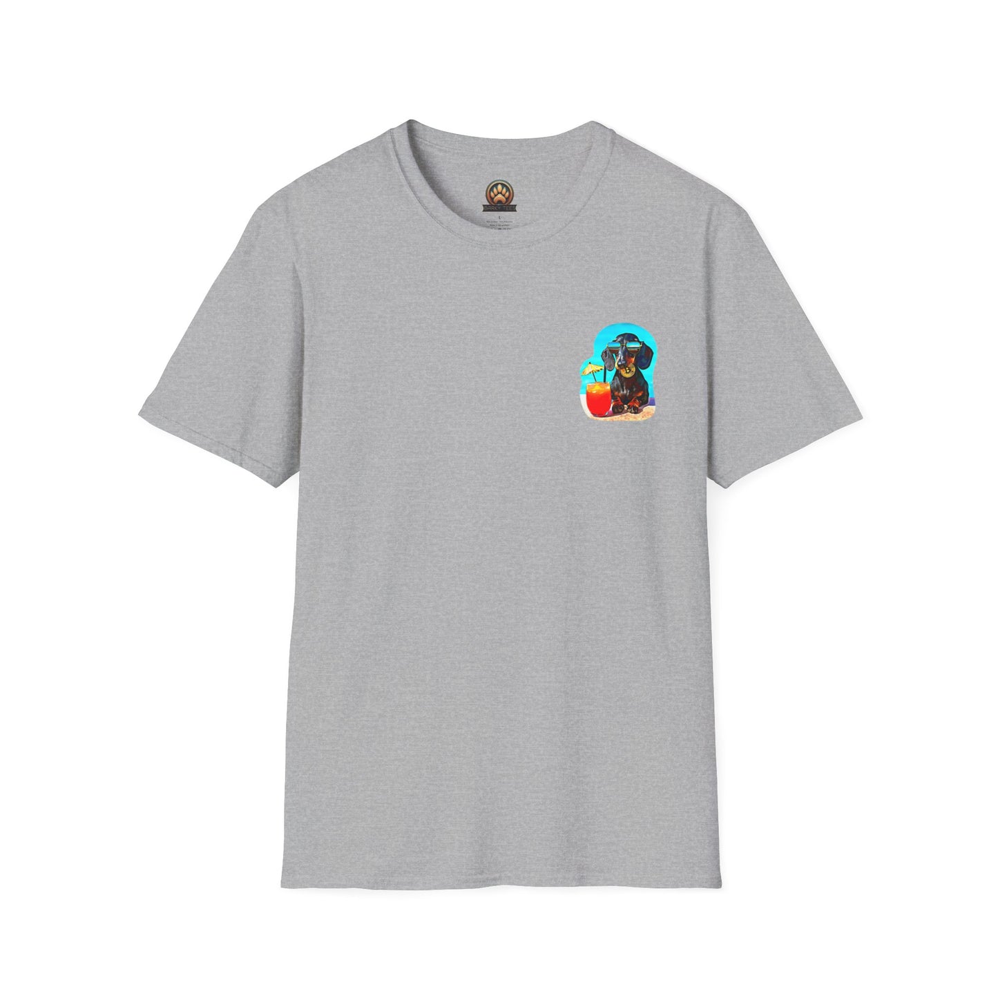 Bitcoin Dachshund Chillin Poolside T-Shirt - Pocket & Large Back Print