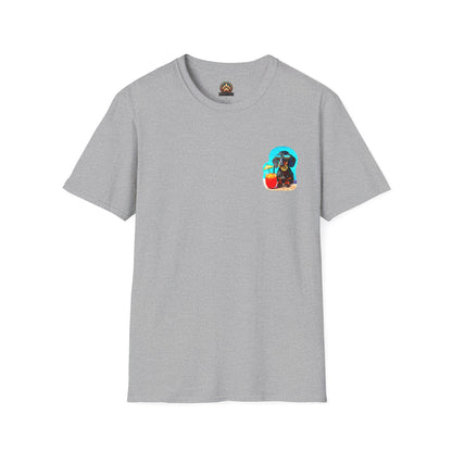 Bitcoin Dachshund Chillin Poolside T-Shirt - Pocket & Large Back Print