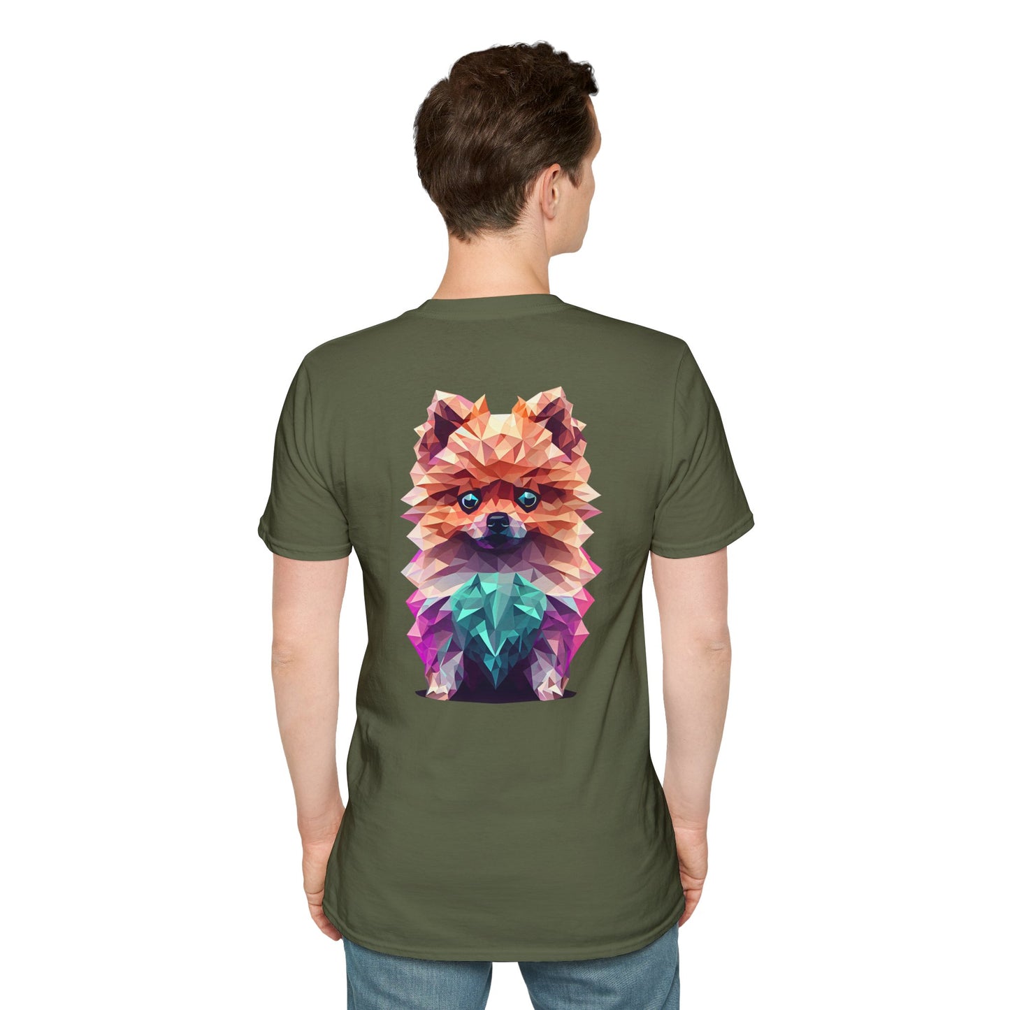 Polygon Pomeranian Dog T-Shirt - Pocket & Large Back Print