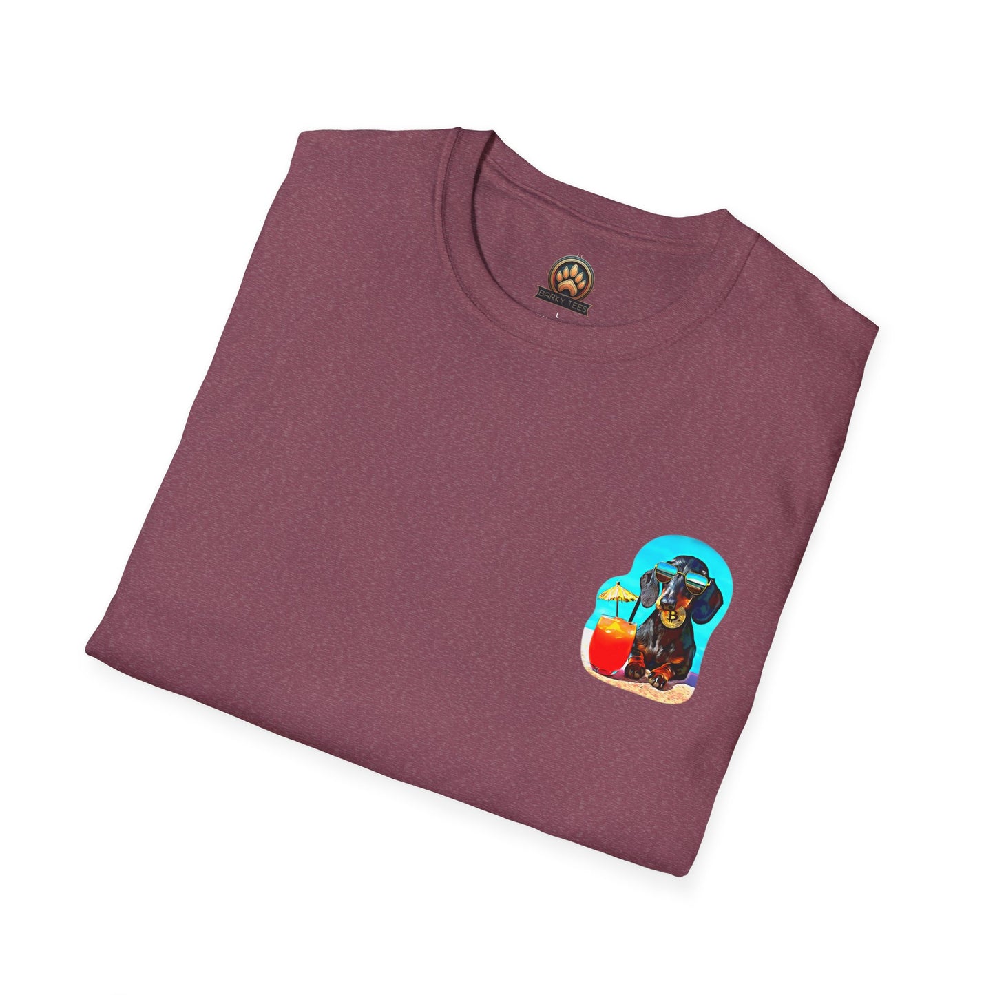 Bitcoin Dachshund Chillin Poolside T-Shirt - Pocket & Large Back Print
