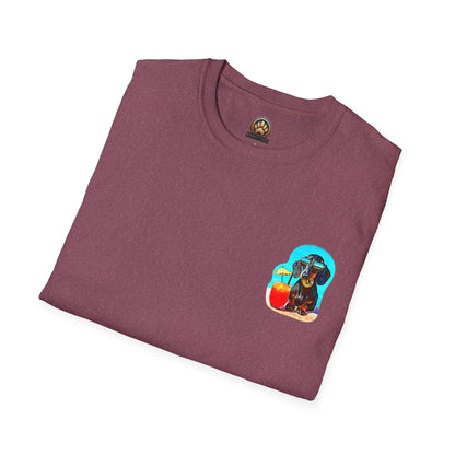 Bitcoin Dachshund Chillin Poolside T-Shirt - Pocket & Large Back Print