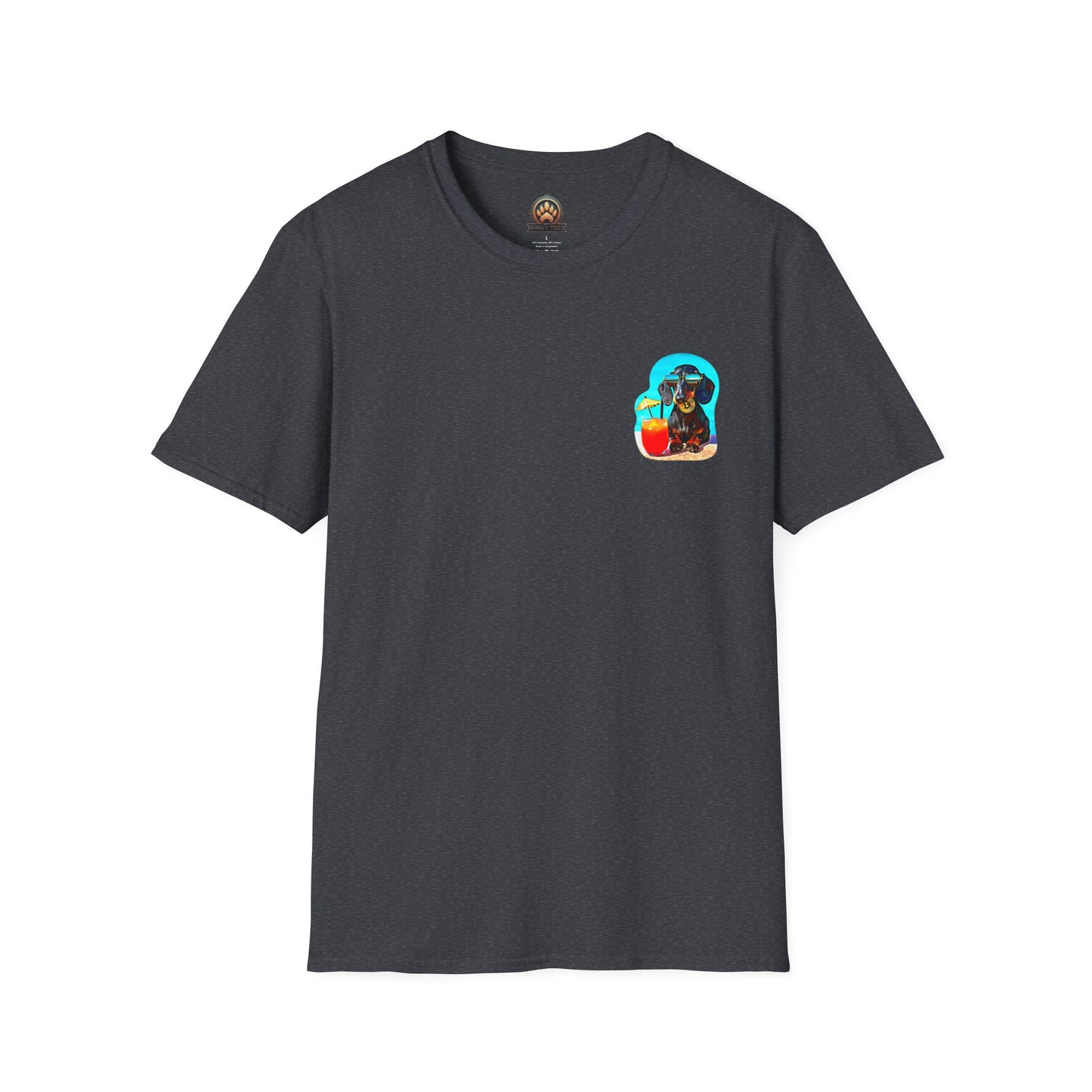 Bitcoin Dachshund Chillin Poolside T-Shirt - Pocket & Large Back Print