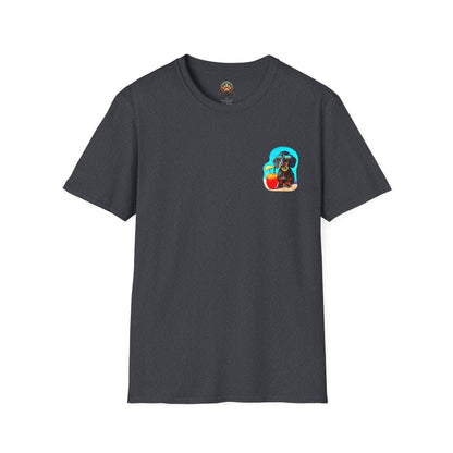 Bitcoin Dachshund Chillin Poolside T-Shirt - Pocket & Large Back Print