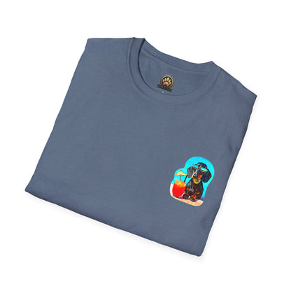 Bitcoin Dachshund Chillin Poolside T-Shirt - Pocket & Large Back Print