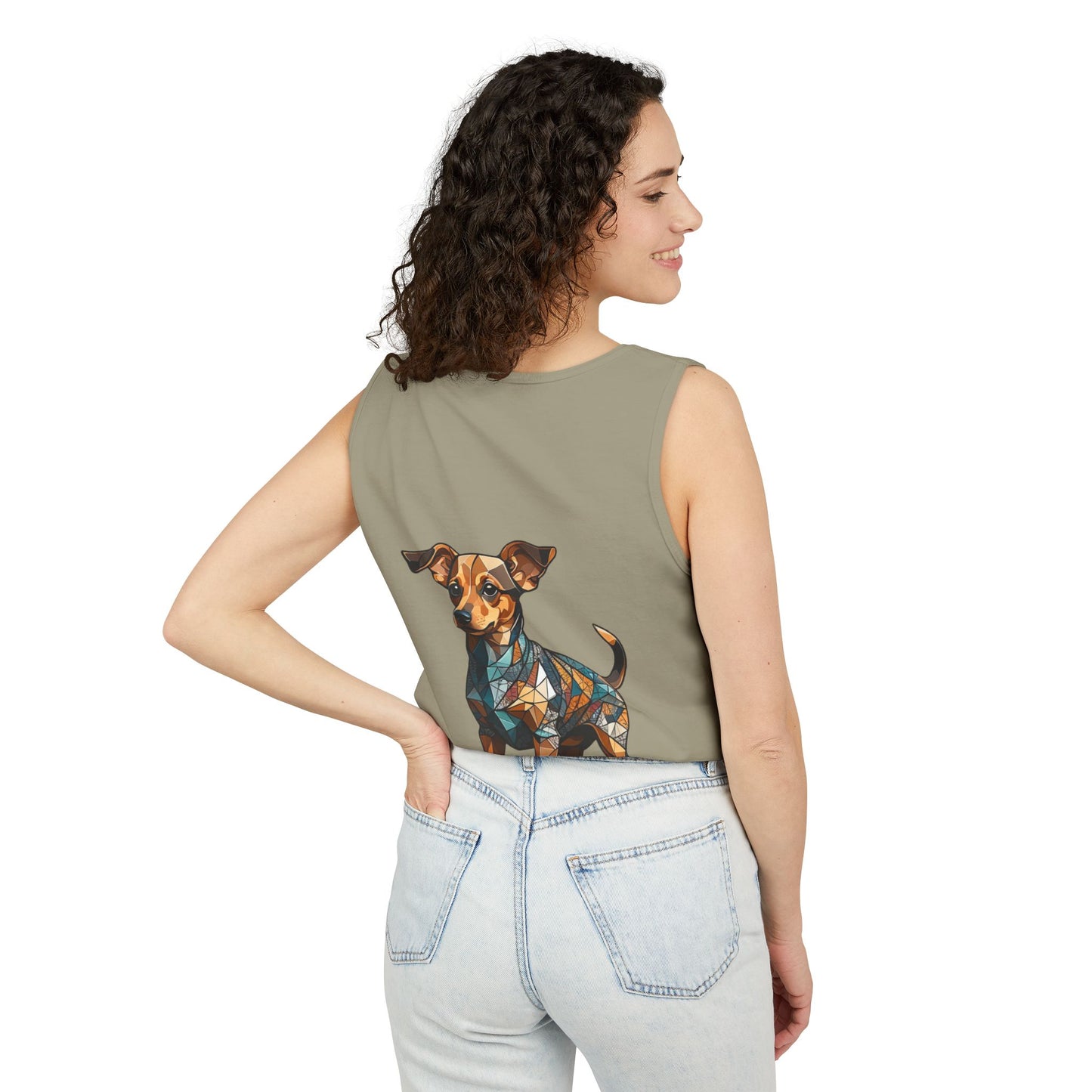 Polygon Style Pop Art Chiweenie Dog Dyed Tank Top - Pocket & Large Back Print
