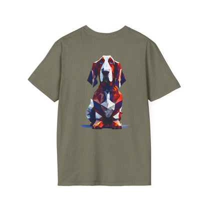 Polygon Style Pop Art Basset Hound T-Shirt - Pocket & Large Back Print