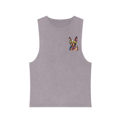 Shady Boston Terrier Stonewash Tank - Pocket & Large Back Print
