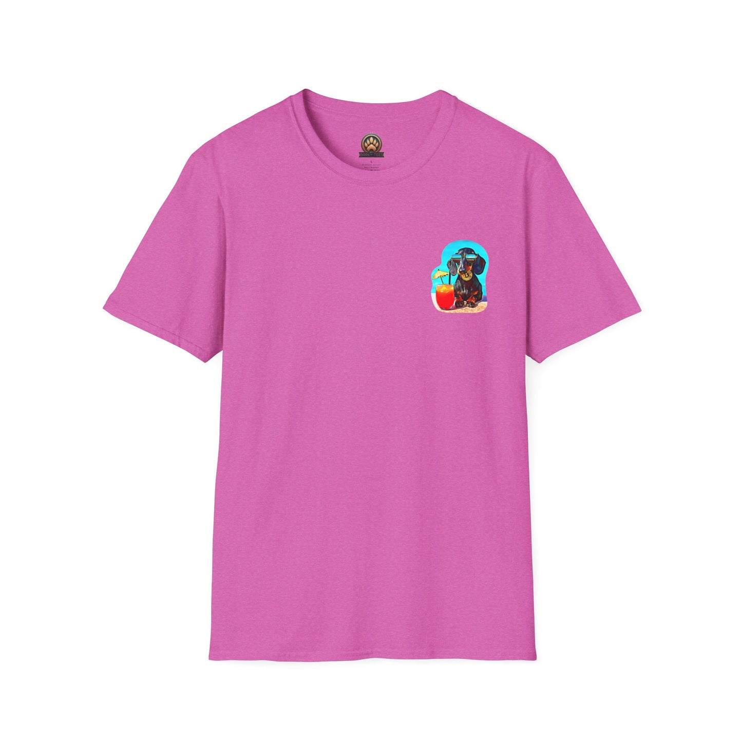 Bitcoin Dachshund Chillin Poolside T-Shirt - Pocket & Large Back Print