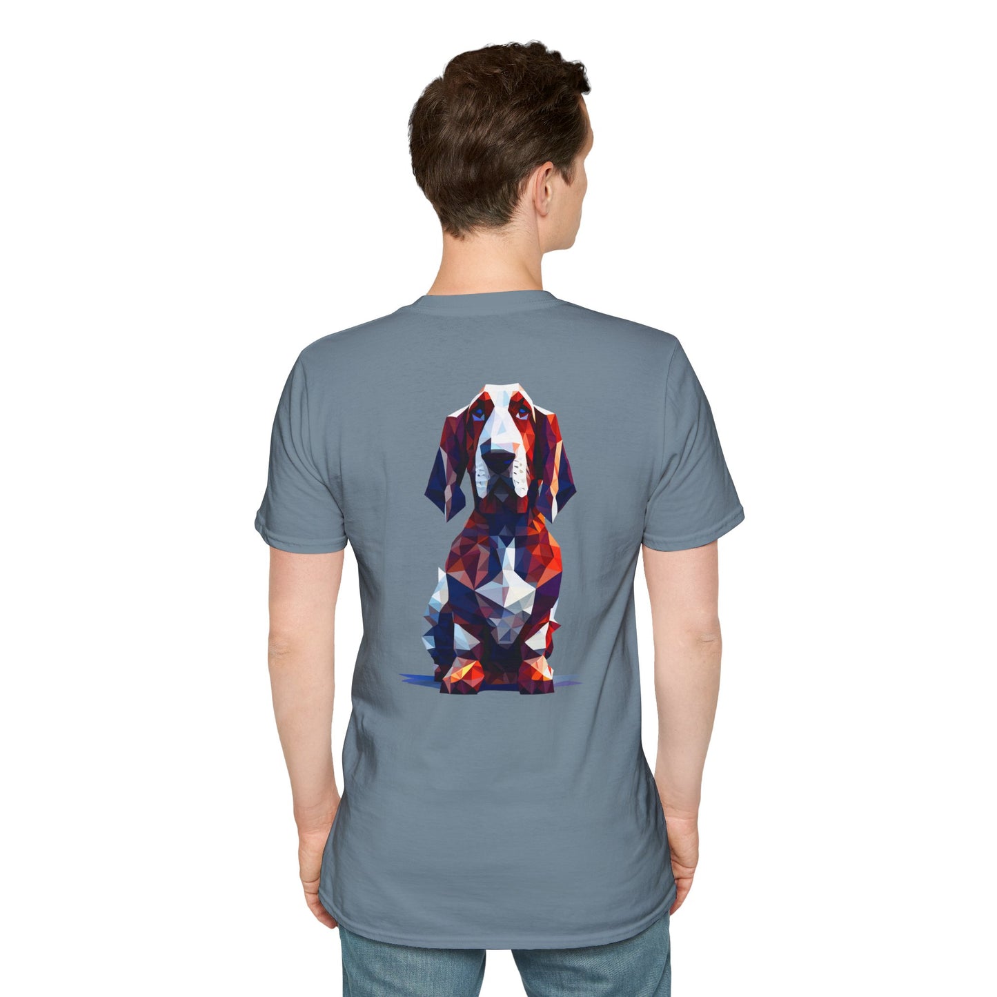 Polygon Style Pop Art Basset Hound T-Shirt - Pocket & Large Back Print