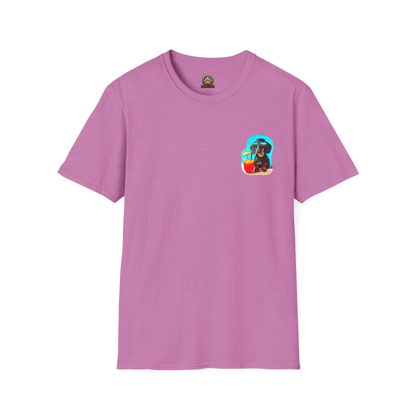 Bitcoin Dachshund Chillin Poolside T-Shirt - Pocket & Large Back Print