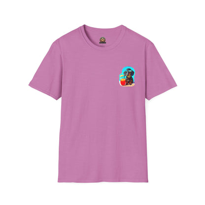 Bitcoin Dachshund Chillin Poolside T-Shirt - Pocket & Large Back Print