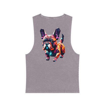 Polygon French Bulldog Stonewash Tank - Pocket & Large Back Print