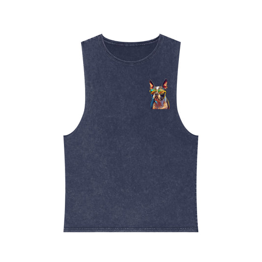 Shady Boston Terrier Stonewash Tank - Pocket & Large Back Print
