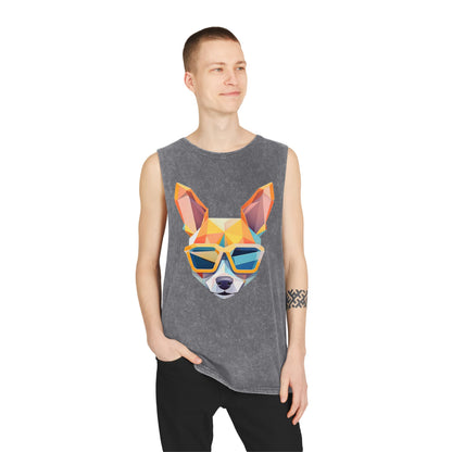 Polygon Chihuahua Shades Stonewash Tank - Large Front Print