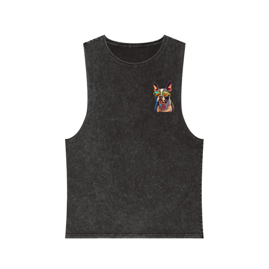 Shady Boston Terrier with sunglasses vibing Tank-Top - Pocket & Large Back Print