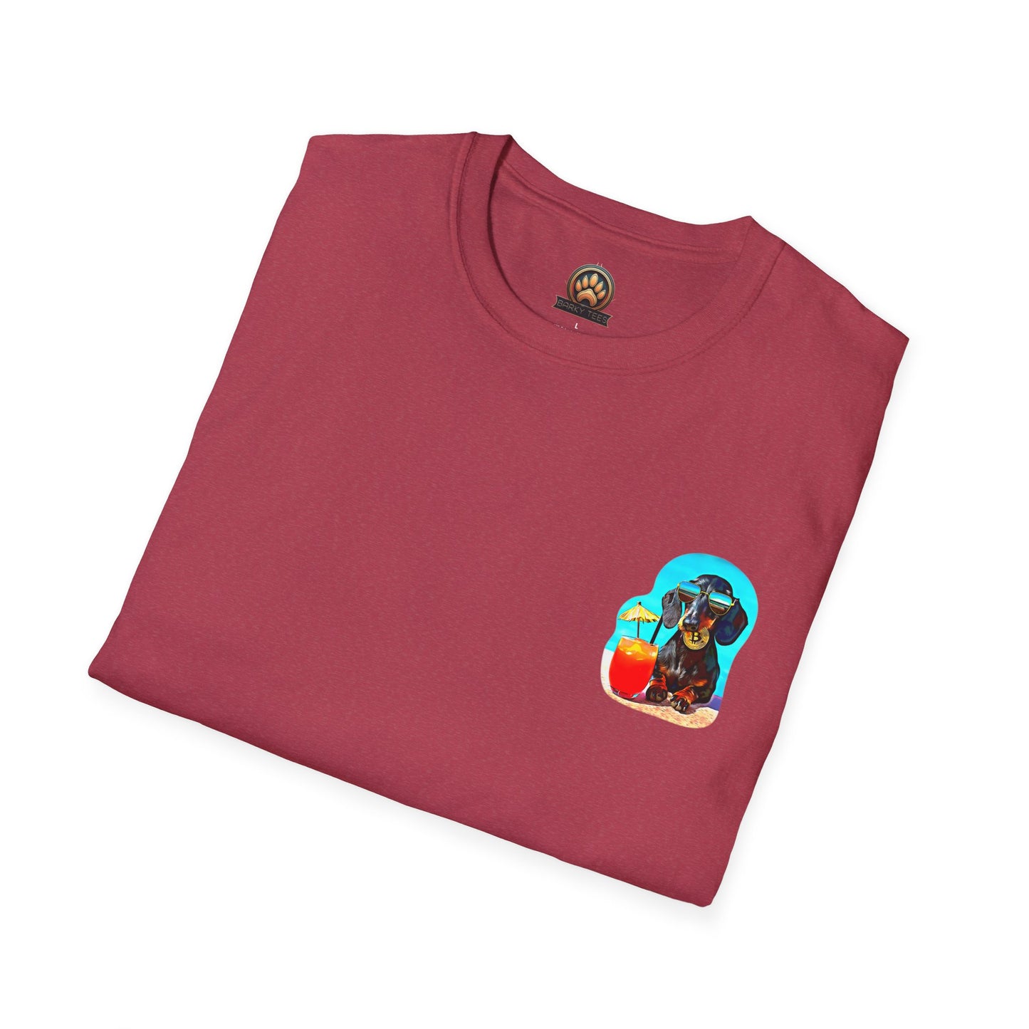 Bitcoin Dachshund Chillin Poolside T-Shirt - Pocket & Large Back Print
