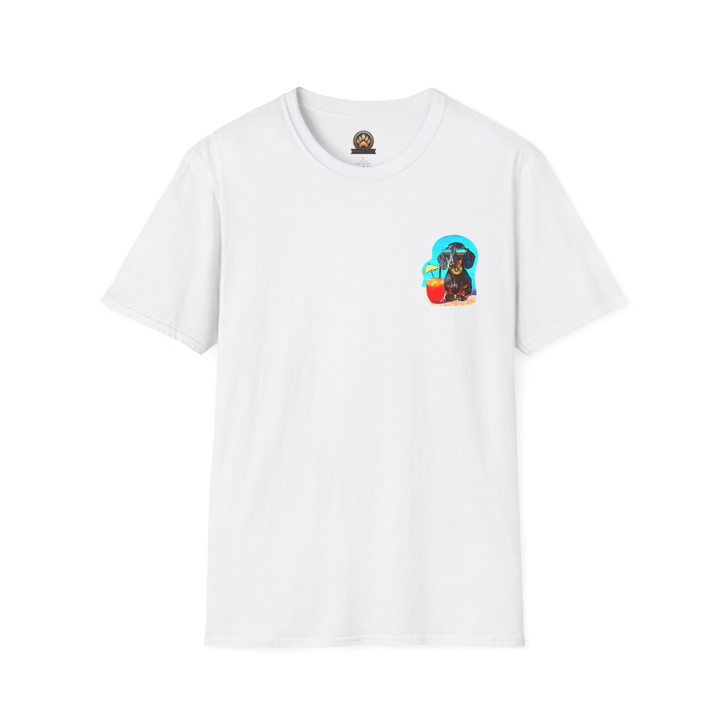 Bitcoin Dachshund Chillin Poolside T-Shirt - Pocket & Large Back Print