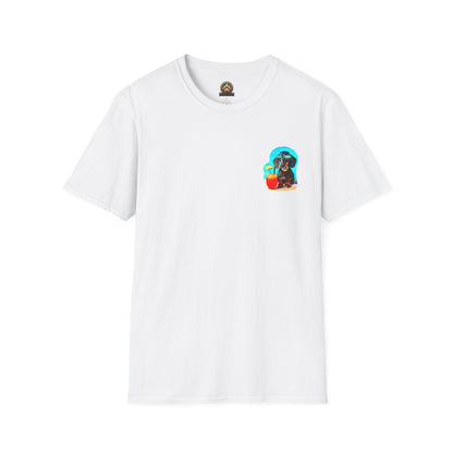 Bitcoin Dachshund Chillin Poolside T-Shirt - Pocket & Large Back Print