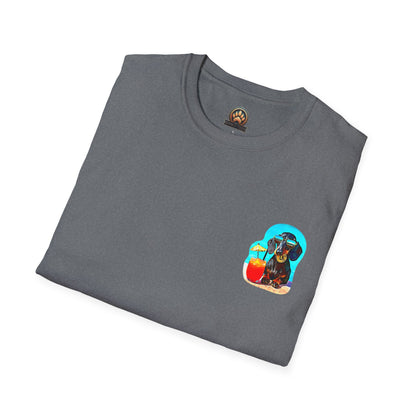 Bitcoin Dachshund Chillin Poolside T-Shirt - Pocket & Large Back Print