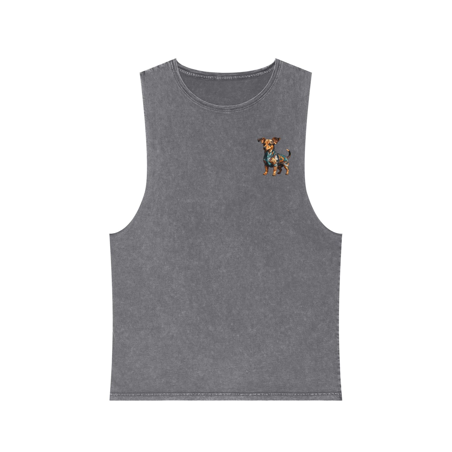 Polygon Style Pop Art Chiweenie Dog Unisex Stonewash Tank Top - Pocket & Large Back Print