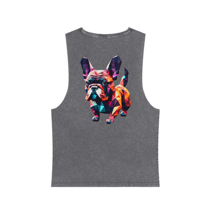 Polygon French Bulldog Stonewash Tank - Pocket & Large Back Print