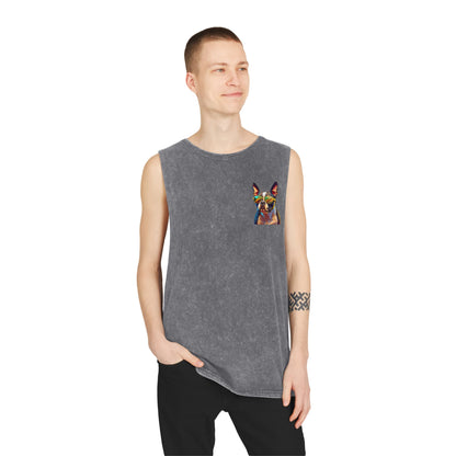 Shady Boston Terrier with sunglasses vibing Tank-Top - Pocket & Large Back Print