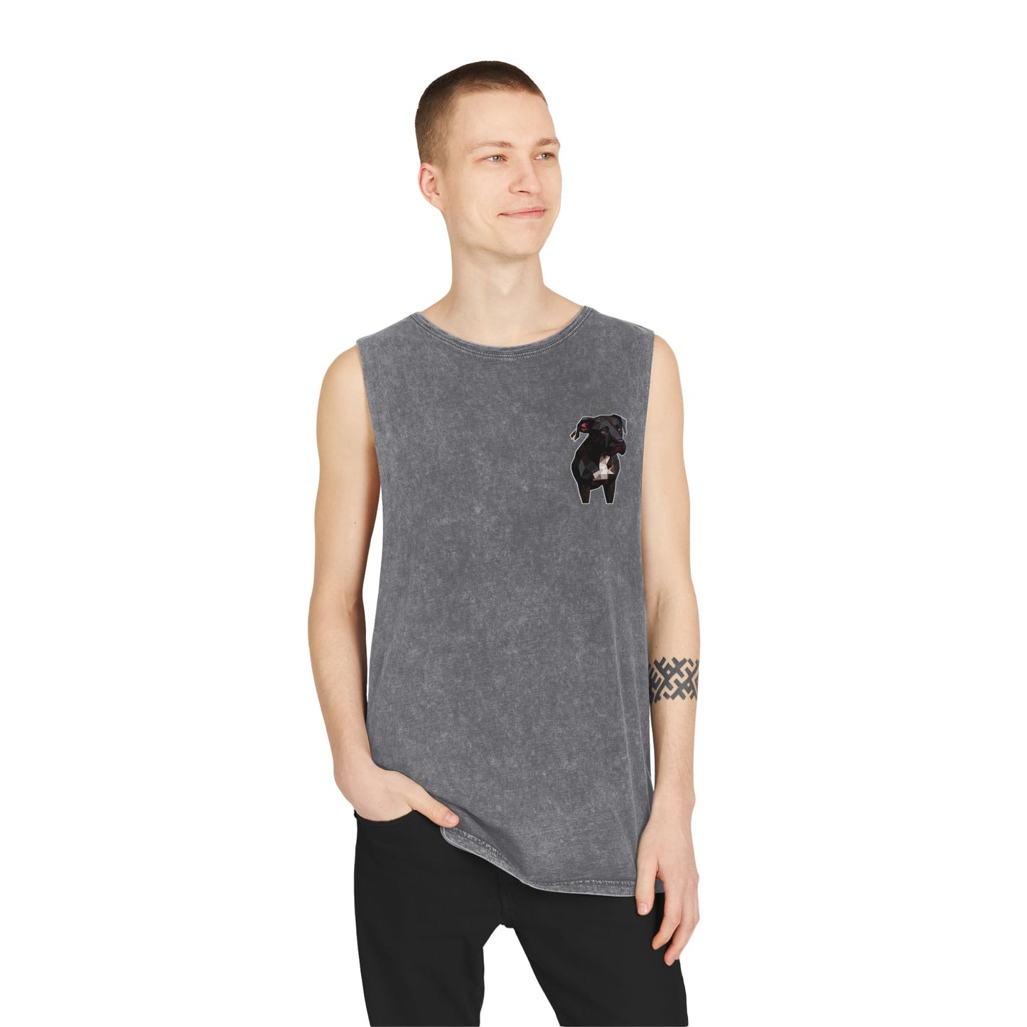 Polygon Pitbull Stonewash Tank - Pocket & Large Back Print