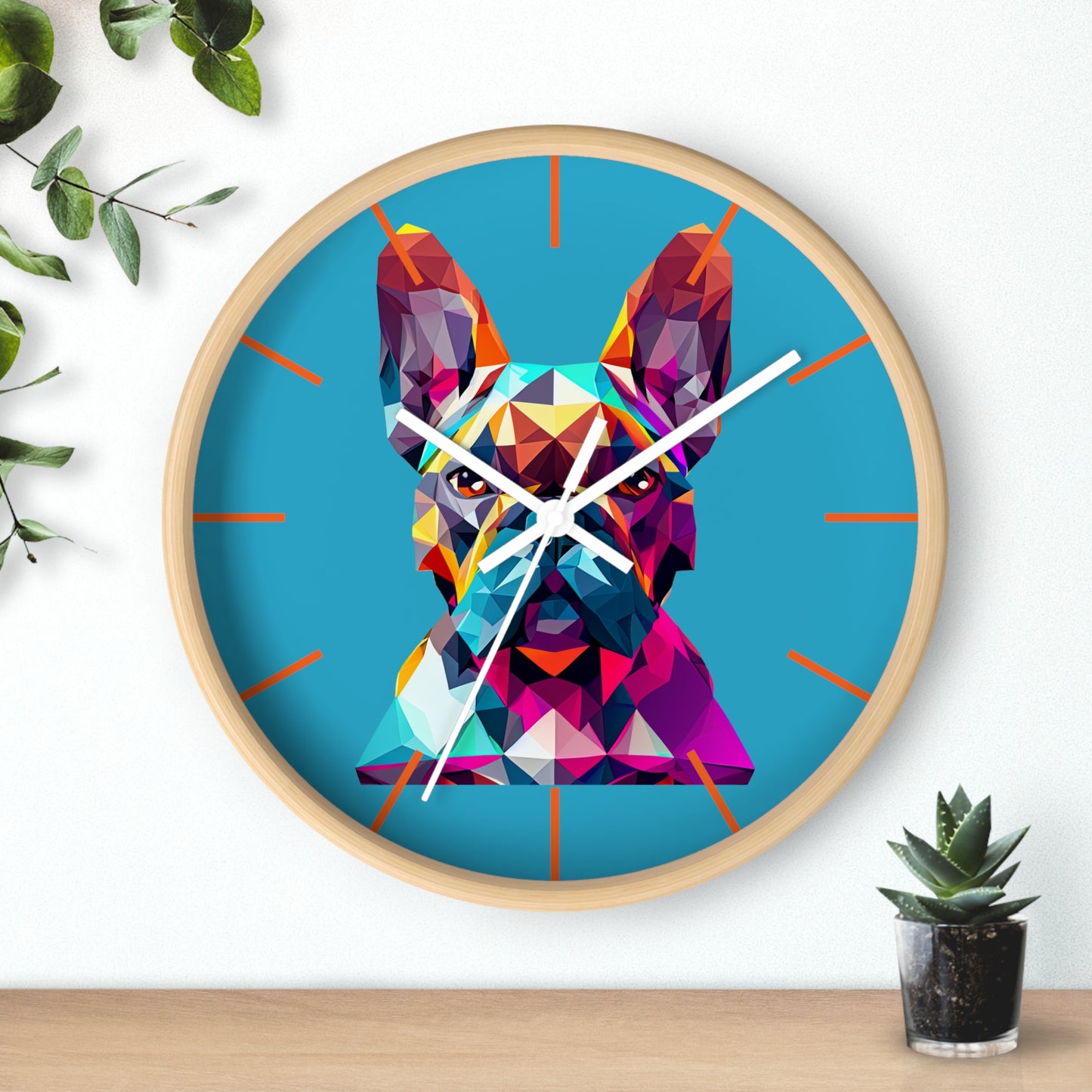 Colorful Polygon French Bulldog Wall Clock