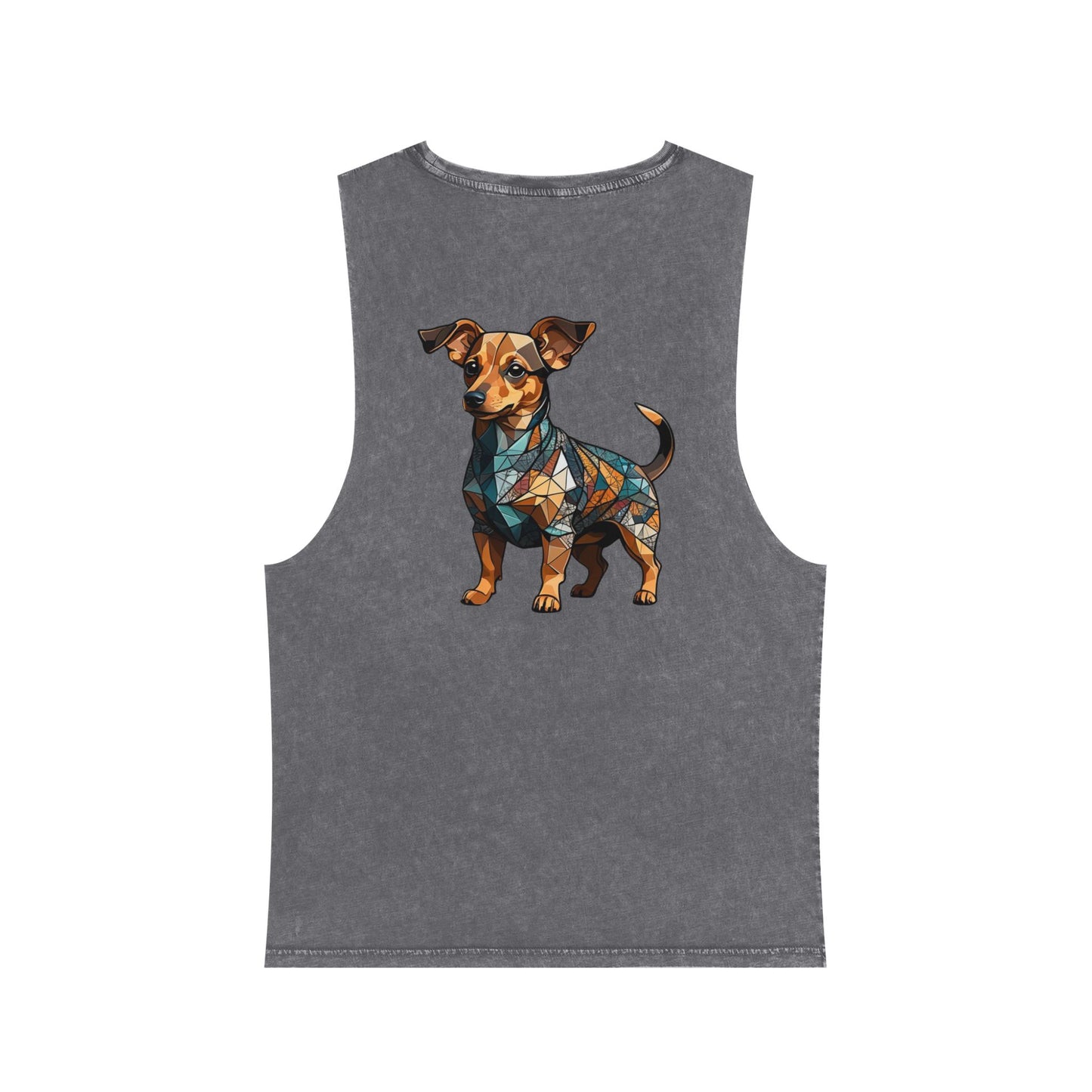 Polygon Style Pop Art Chiweenie Dog Unisex Stonewash Tank Top - Pocket & Large Back Print