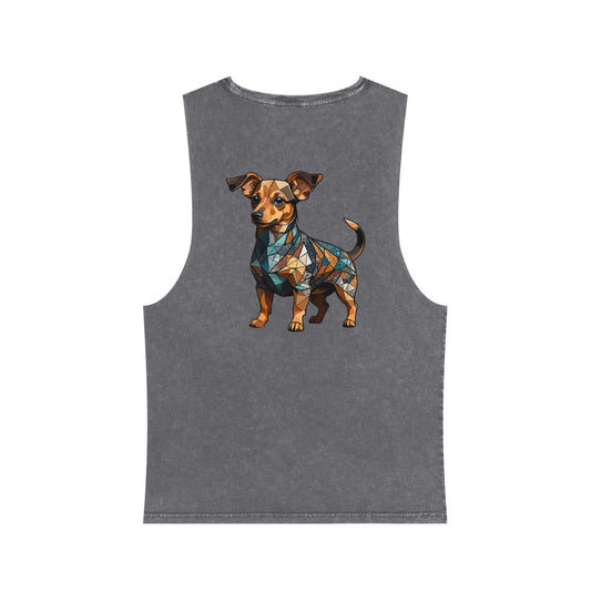 Polygon Style Pop Art Chiweenie Dog Unisex Stonewash Tank Top - Pocket & Large Back Print