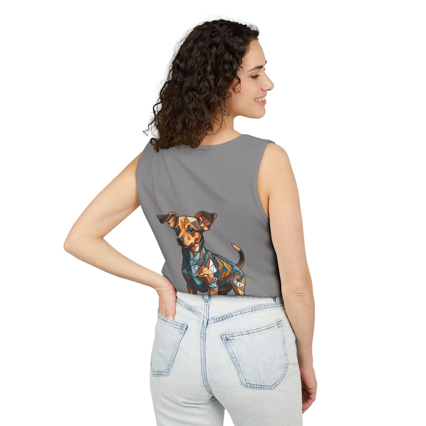 Polygon Style Pop Art Chiweenie Dog Dyed Tank Top - Pocket & Large Back Print