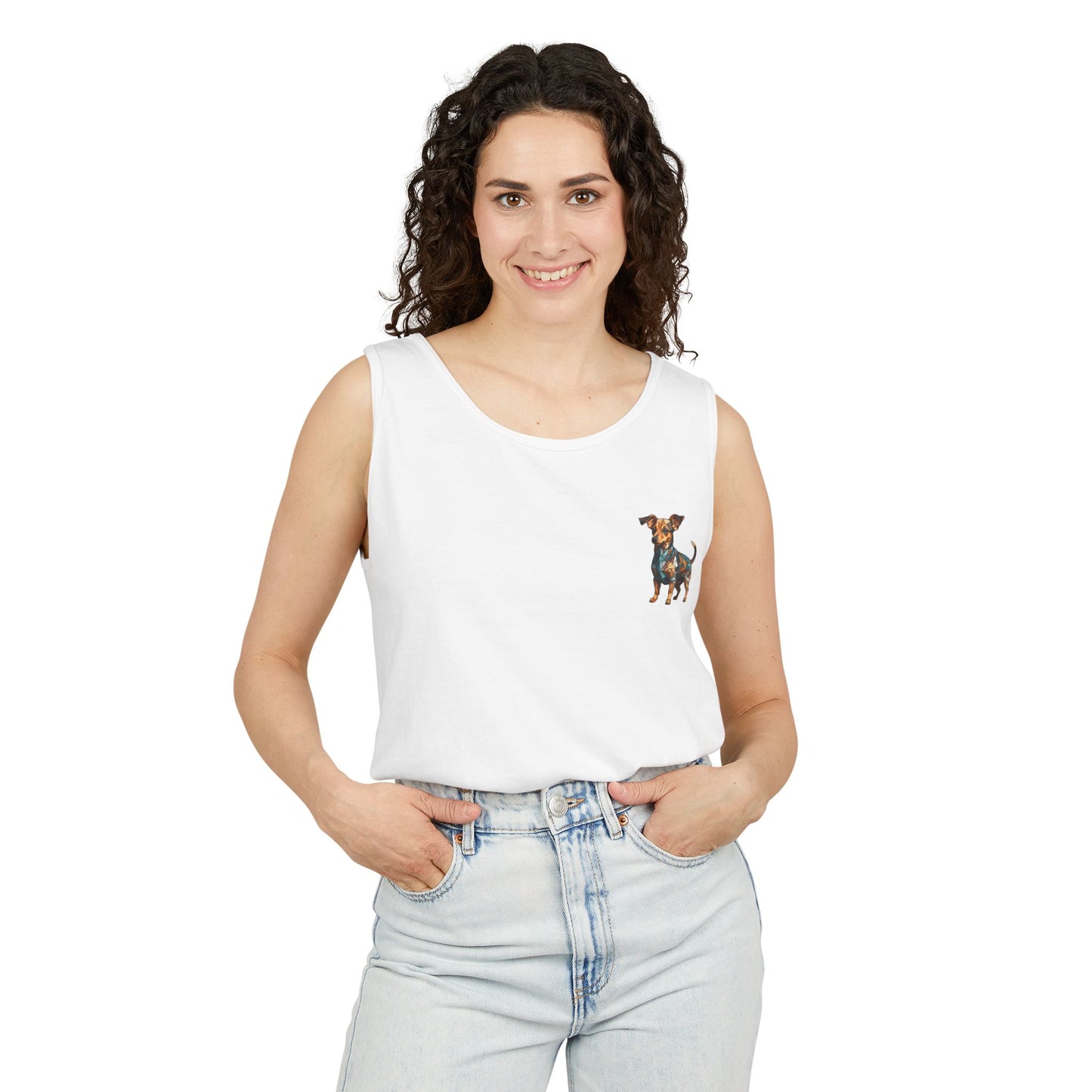 Polygon Style Pop Art Chiweenie Dog Dyed Tank Top - Pocket & Large Back Print