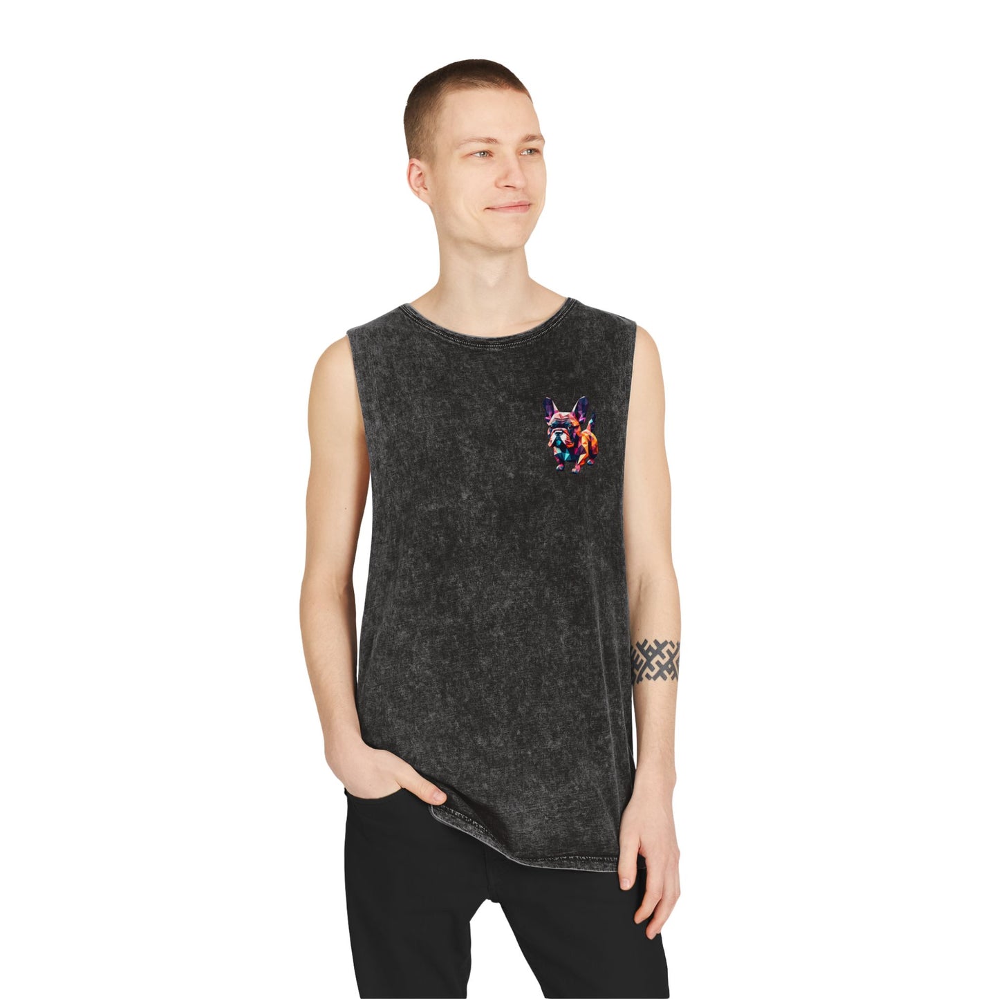 French Bulldog Stonewash Tank Top - Pocket & Large Back Print