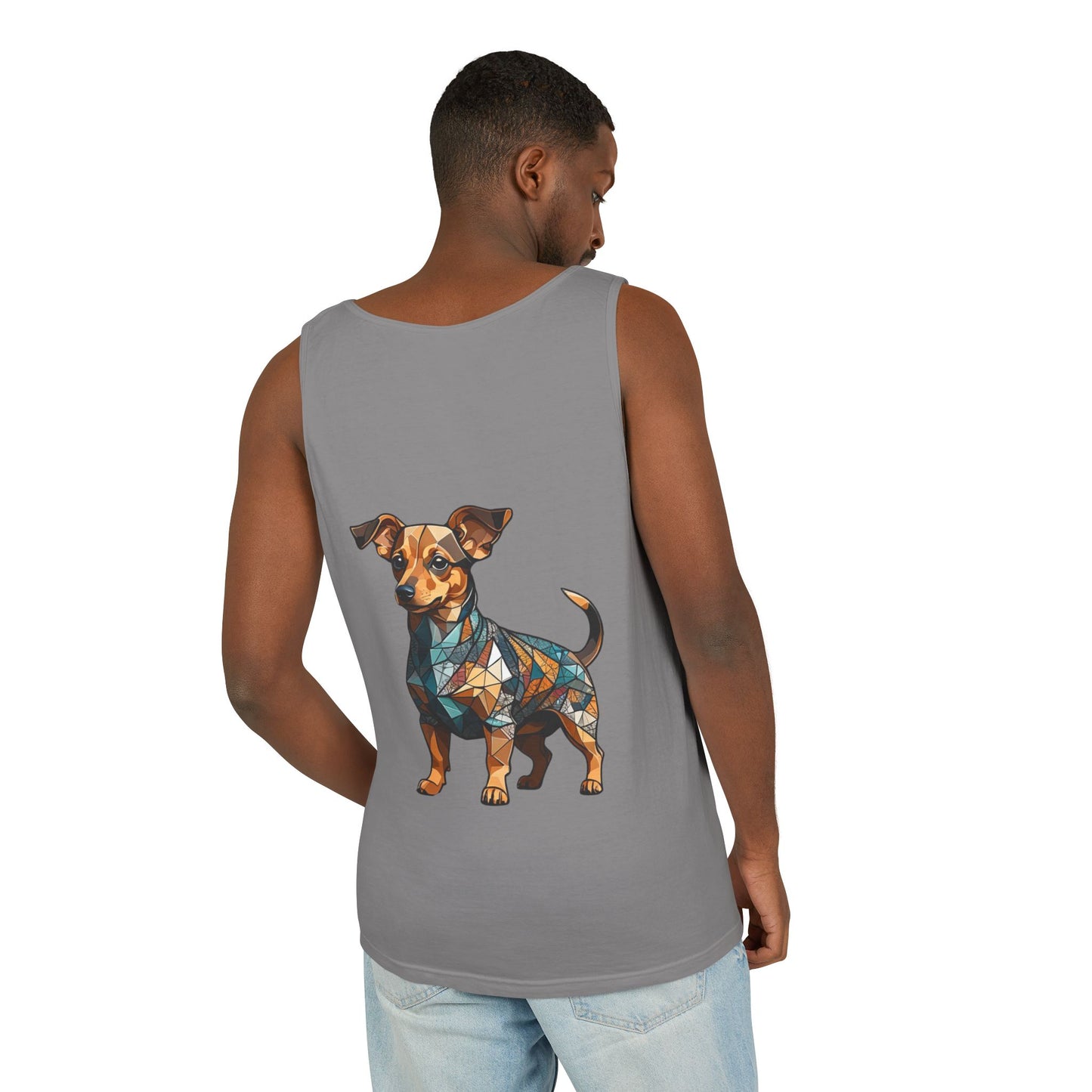Polygon Style Pop Art Chiweenie Dog Dyed Tank Top - Pocket & Large Back Print