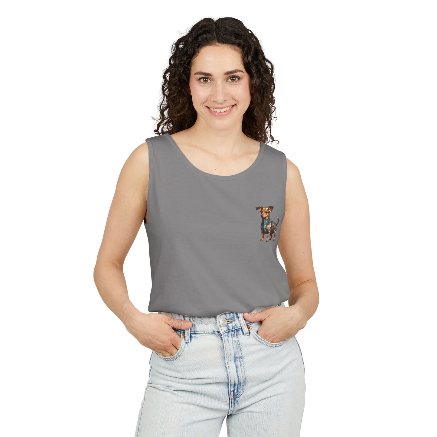 Polygon Style Pop Art Chiweenie Dog Dyed Tank Top - Pocket & Large Back Print