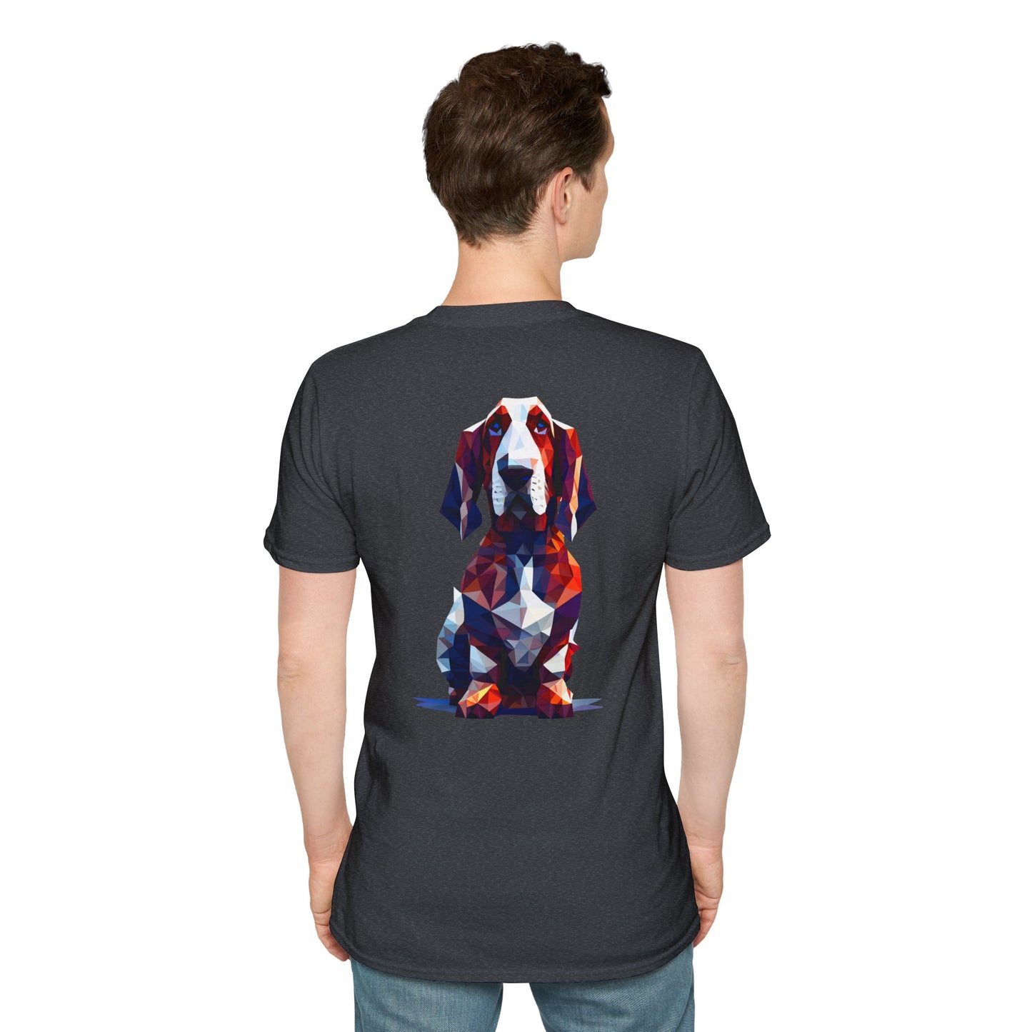 Polygon Style Pop Art Basset Hound T-Shirt - Pocket & Large Back Print