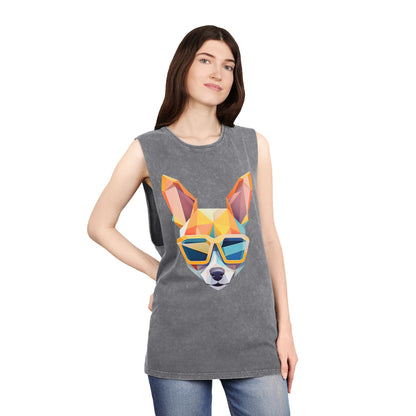Polygon Chihuahua Shades Stonewash Tank - Large Front Print