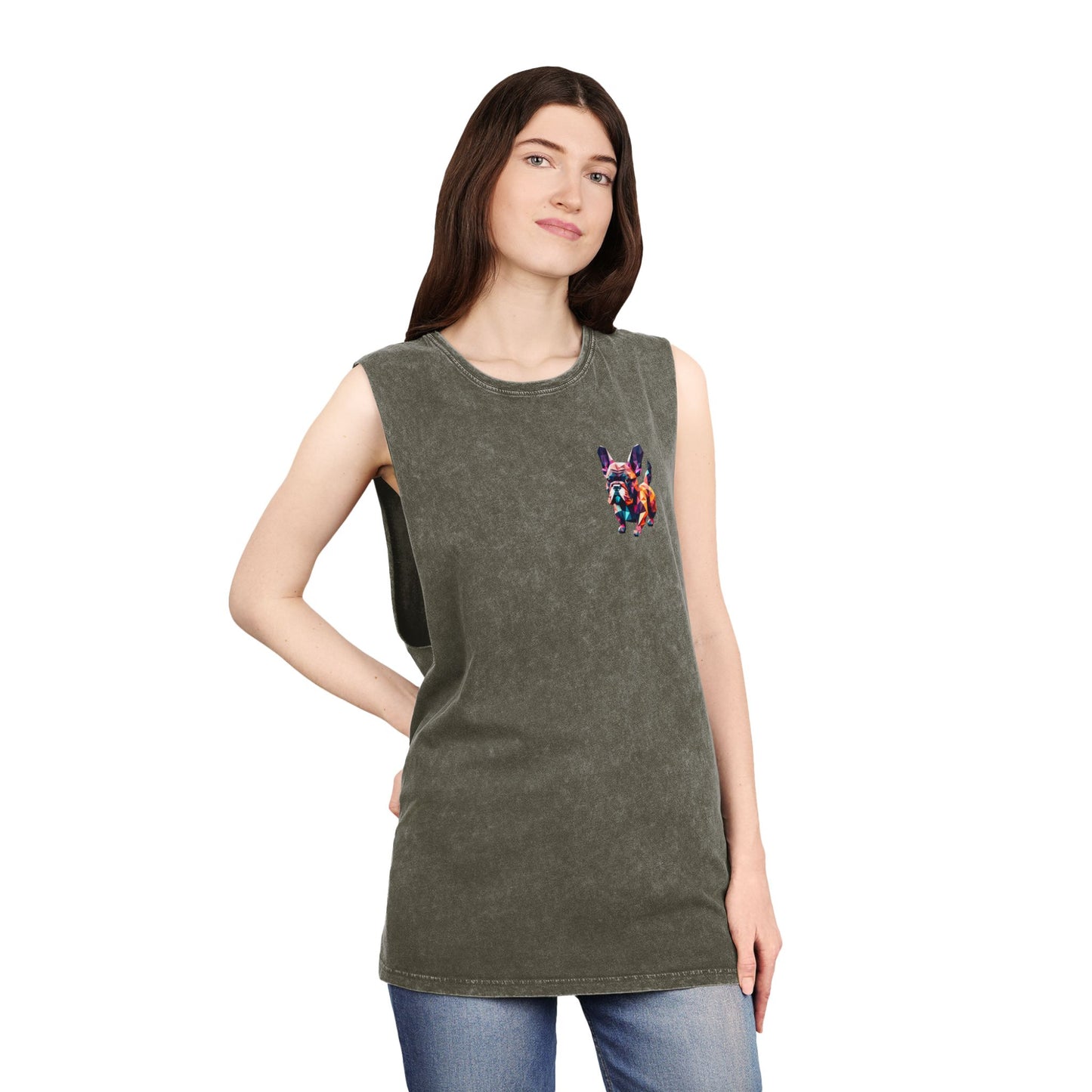 French Bulldog Stonewash Tank Top - Pocket & Large Back Print