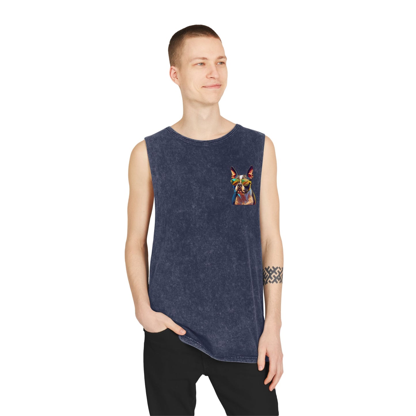 Shady Boston Terrier with sunglasses vibing Tank-Top - Pocket & Large Back Print