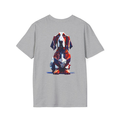 Polygon Style Pop Art Basset Hound T-Shirt - Pocket & Large Back Print