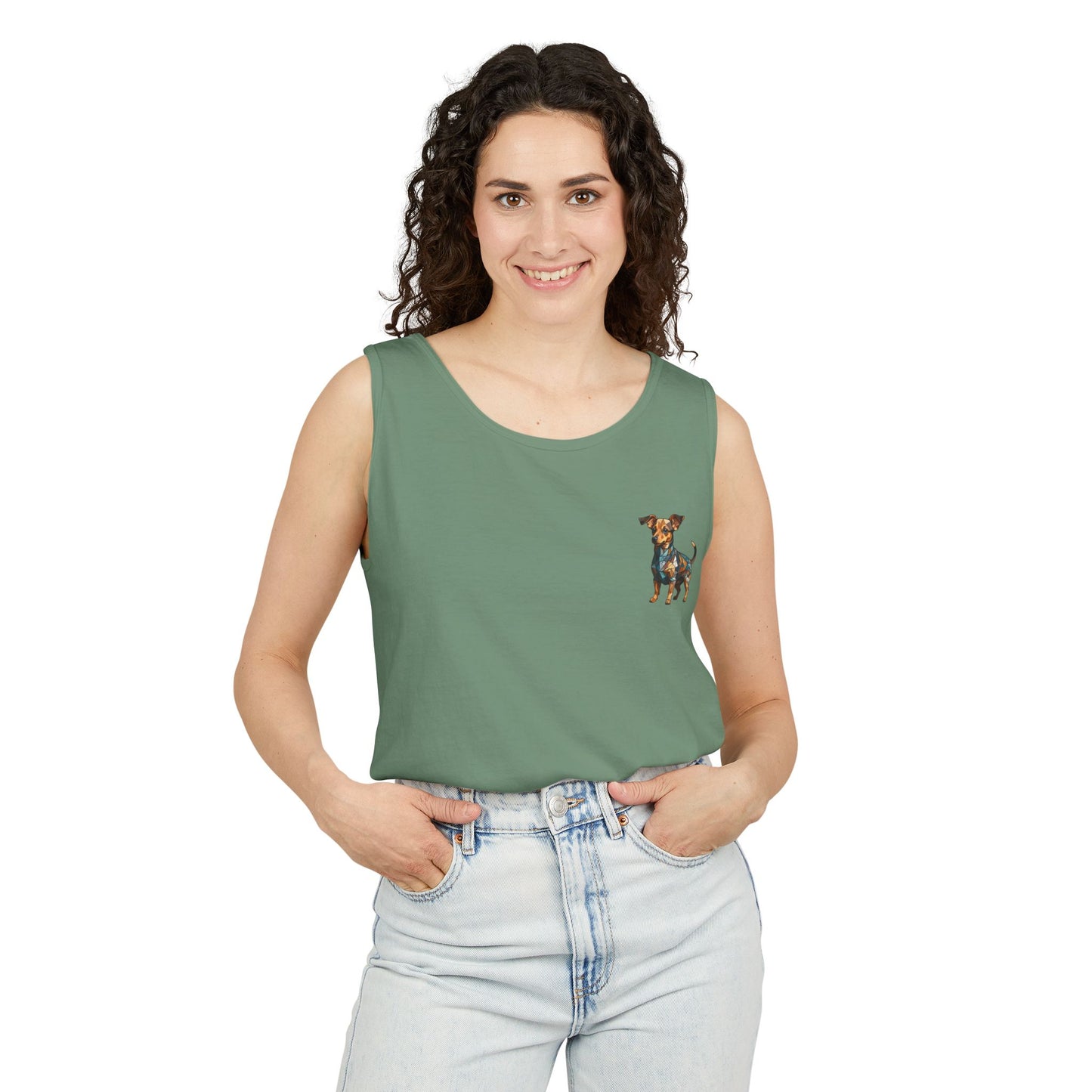 Polygon Style Pop Art Chiweenie Dog Dyed Tank Top - Pocket & Large Back Print