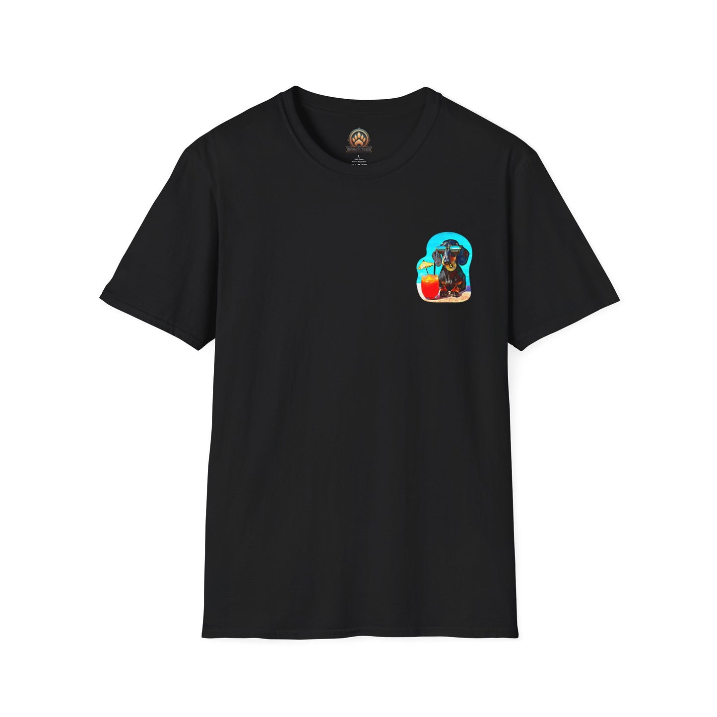 Bitcoin Dachshund Chillin Poolside T-Shirt - Pocket & Large Back Print
