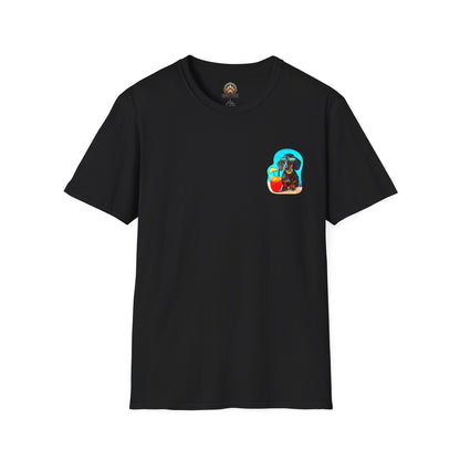 Bitcoin Dachshund Chillin Poolside T-Shirt - Pocket & Large Back Print