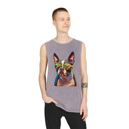 Shady Boston Terrier Stonewash Tank - Large Front Print