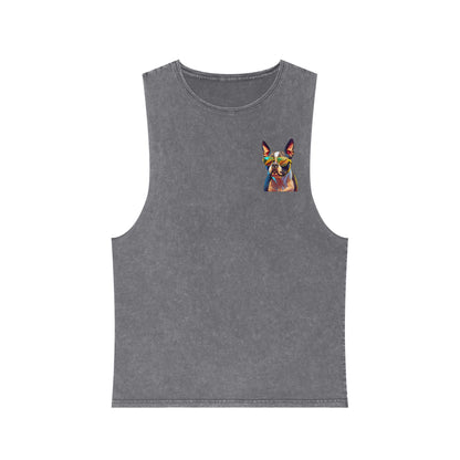 Shady Boston Terrier Stonewash Tank - Pocket & Large Back Print