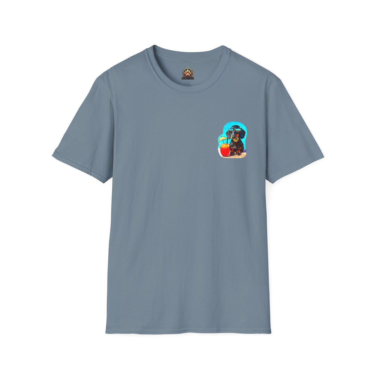 Bitcoin Dachshund Chillin Poolside T-Shirt - Pocket & Large Back Print