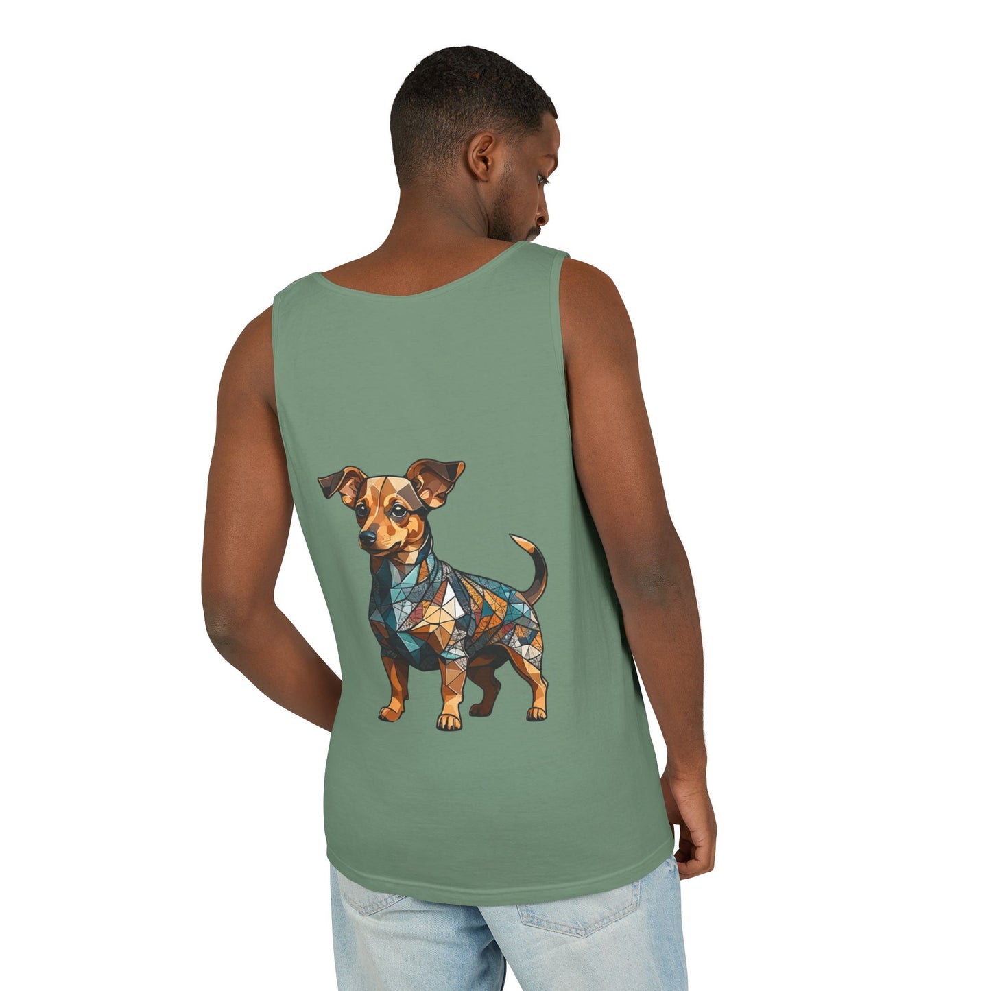 Polygon Style Pop Art Chiweenie Dog Dyed Tank Top - Pocket & Large Back Print